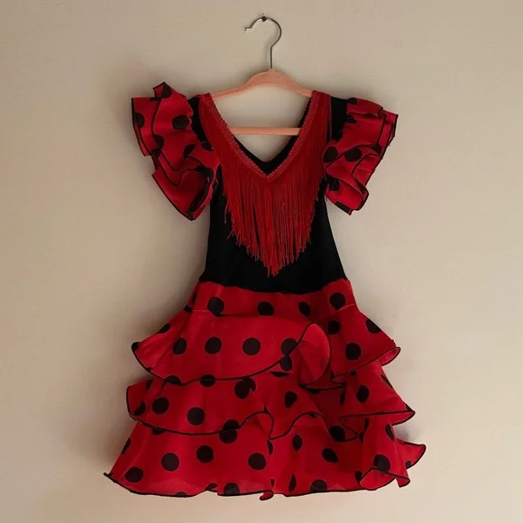 SABOR ANDALUZ - Red and Black Polka Dot Flamenco Dress for Toddlers - Picture 1 of 5